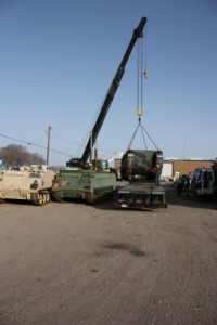 Unloading armored personnel carrier