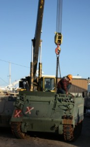 Preparing To Load Armored Personnel Carrier